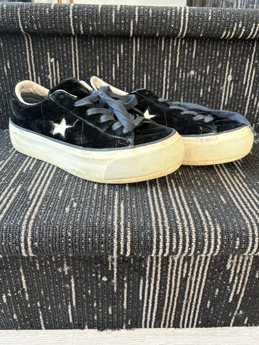 Converse Women’s Black Velvet Star Platform Sneakers